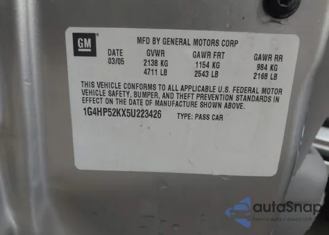 2005 Buick Lesabre Custom from USA, damaged, VIN 1G4HP52KX5U223426